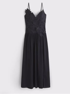 Abercrombie & Fitch Black Floral Appliqué Strapless Maxi Dress